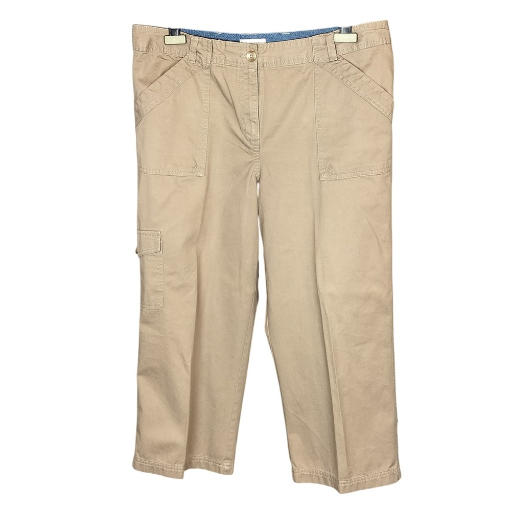 Van Heusen Cotton Twill Cargo Capri Pants Womens 16 Khaki Tan Utility Crop